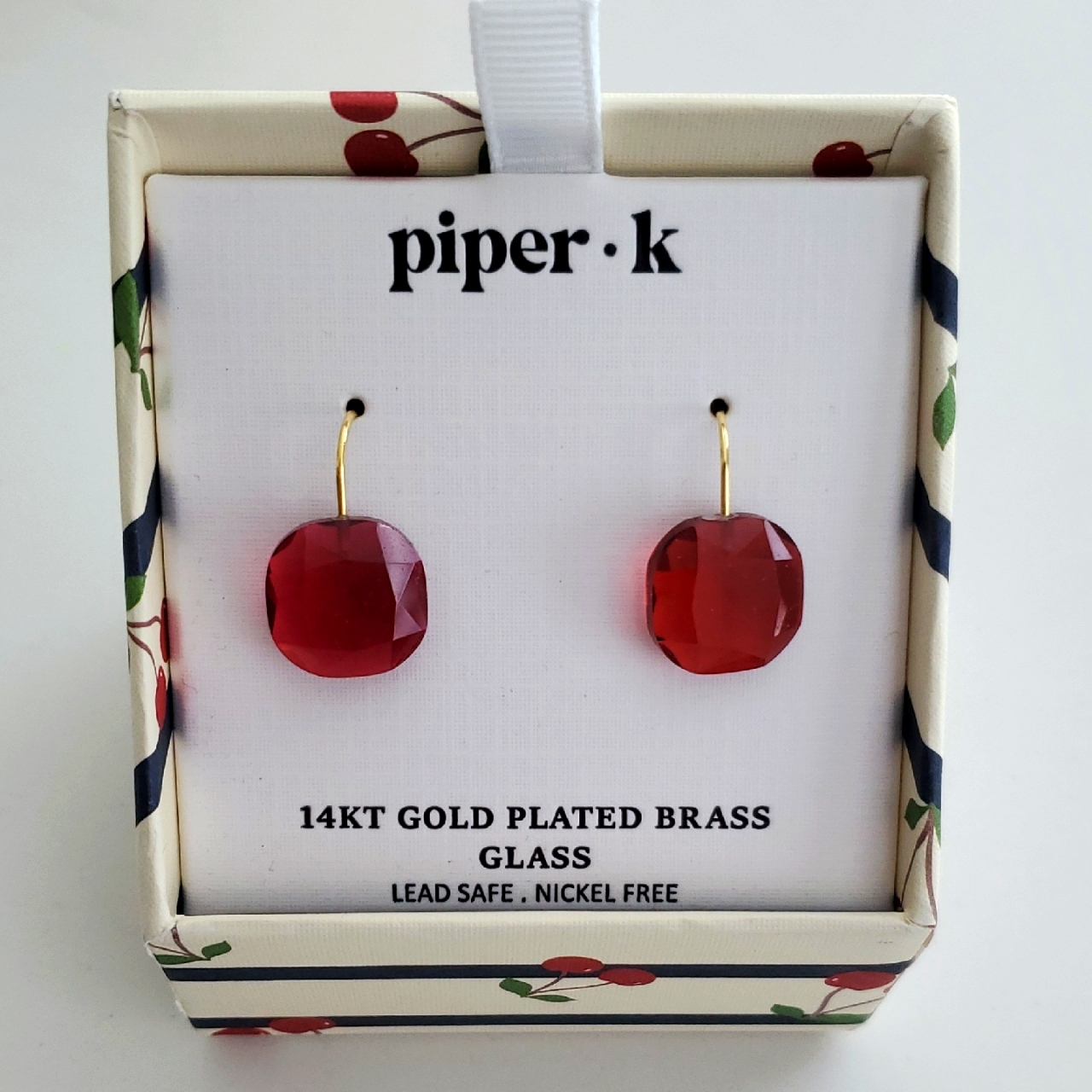 Piper K 14k Gold Plated Brass Glass Earrings New In Packaging